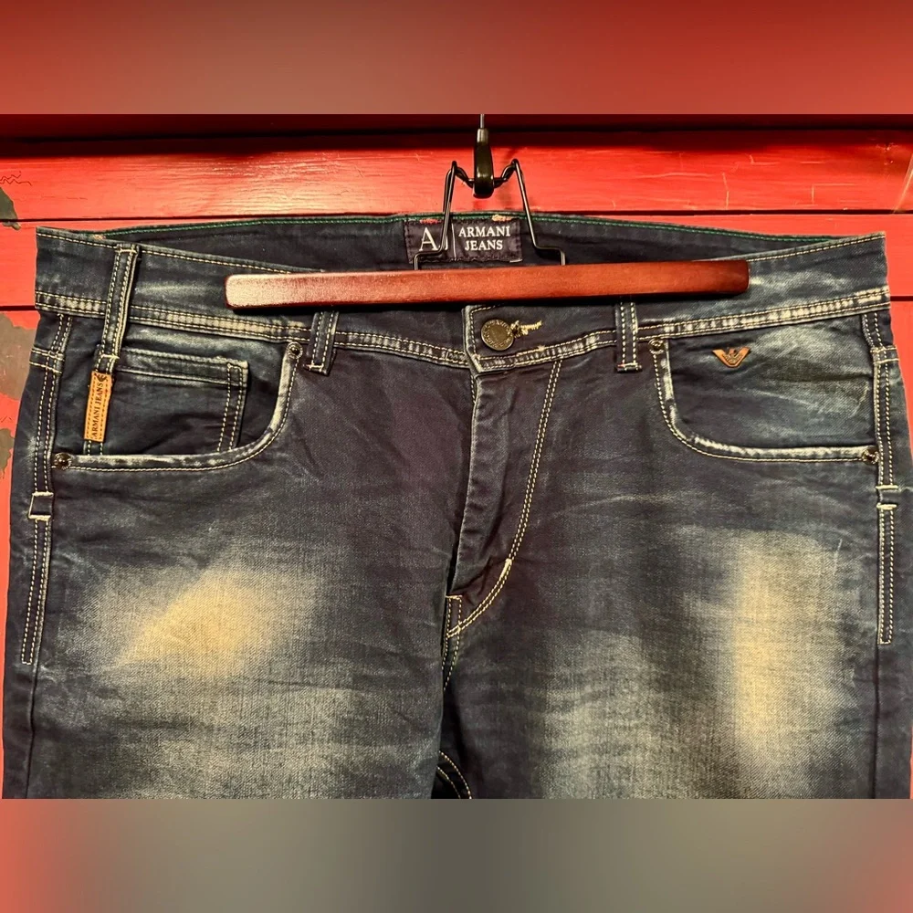 Armani Jeans Slim Straight in Navy and Light Beige - Picture 2 of 16